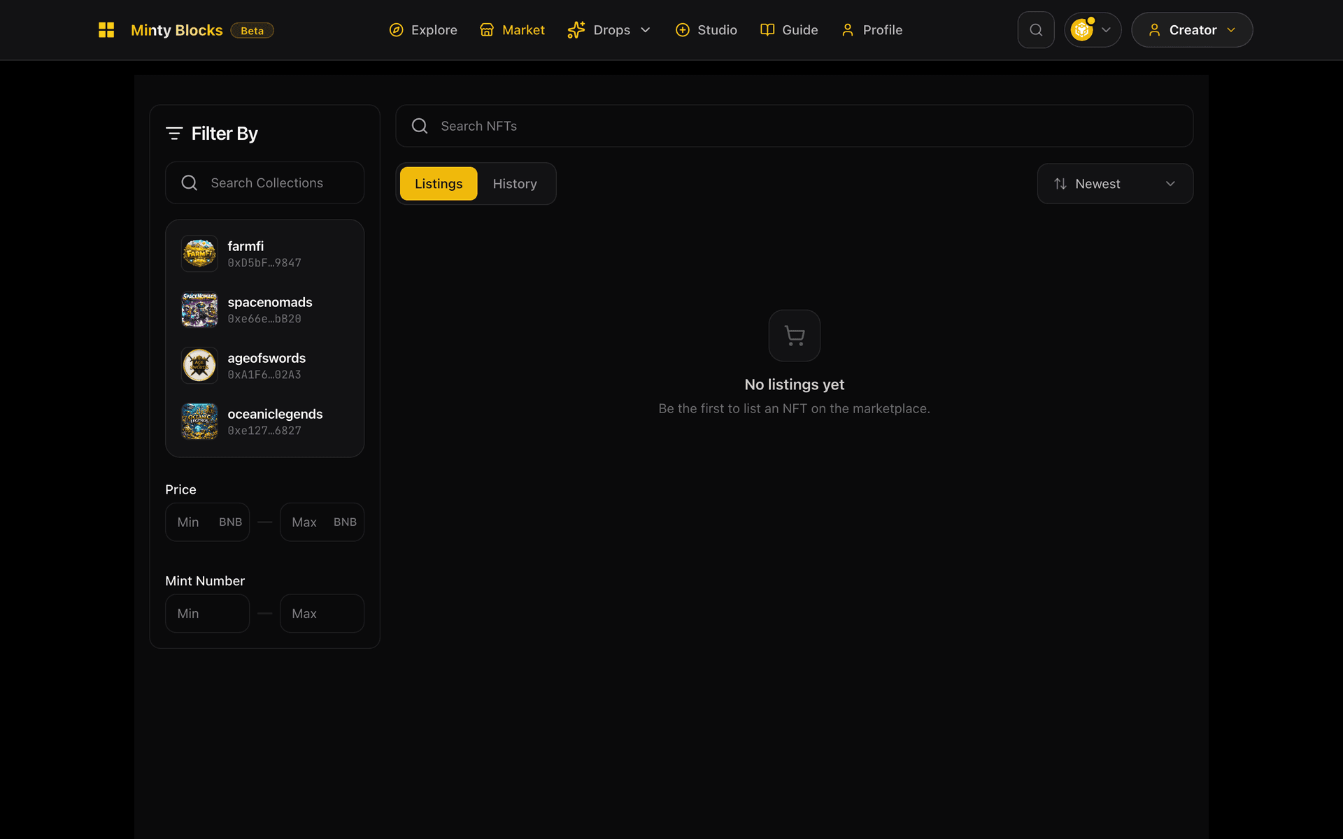 The MintyBlocks marketplace