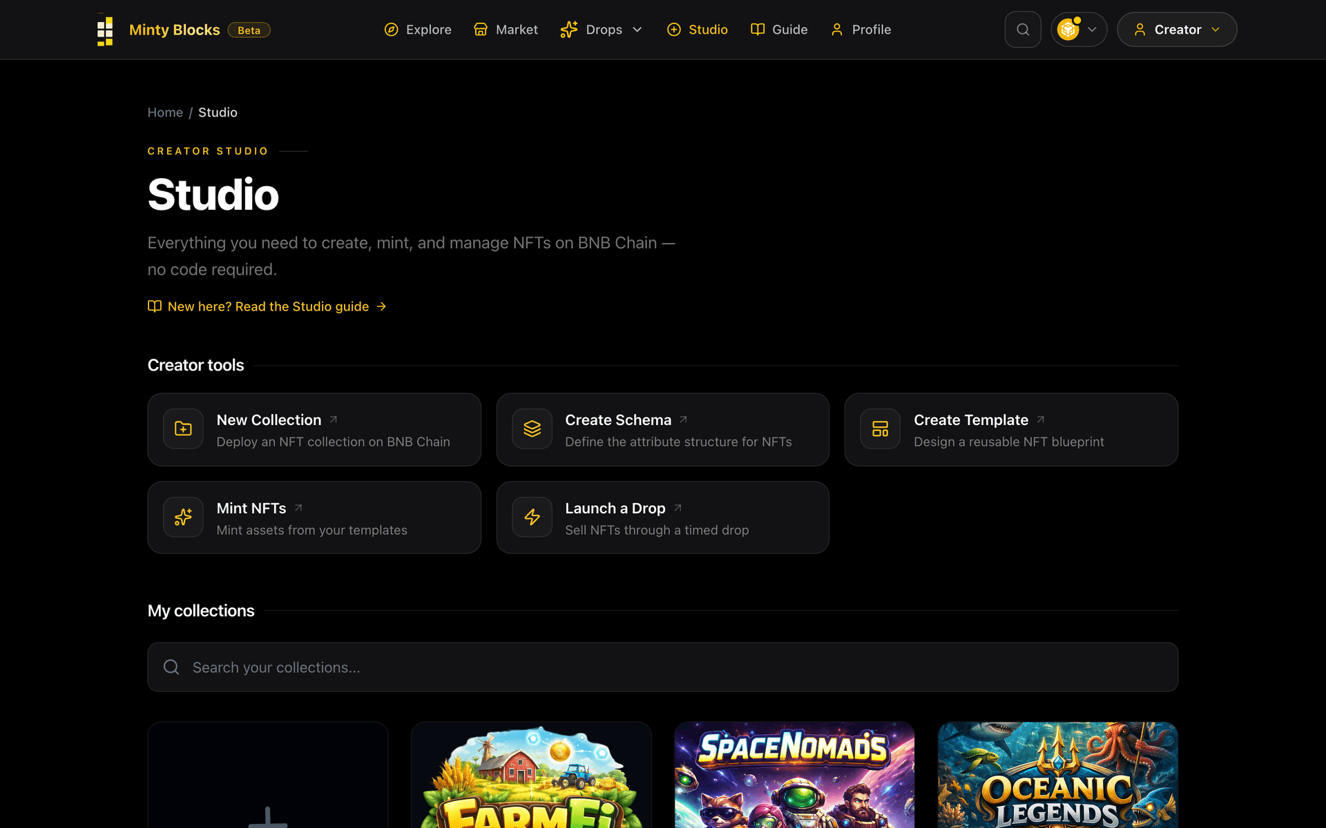The MintyBlocks Studio dashboard